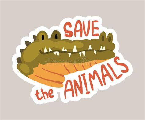 Save The Animals Tagline Sticker Cartoon Vector Illustration Stock