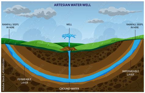 Vetor Do Stock An Artesian Well Is A Type Of Well That Taps Into A