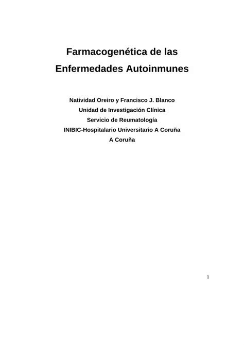 Pdf Farmacogen Tica De Las Enfermedades Autoinmunesgruposdetrabajo