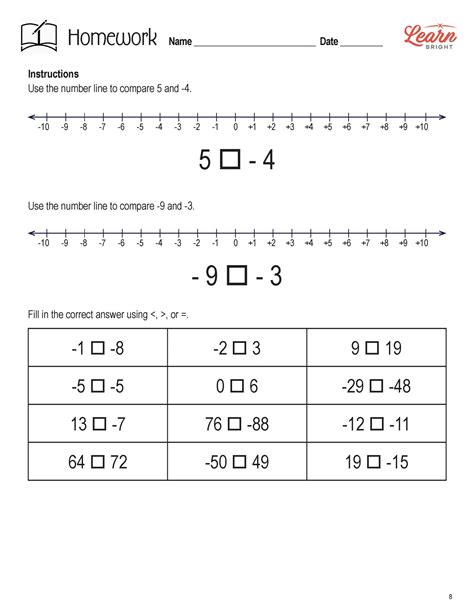 Compare Integers Free Pdf Download Learn Bright Worksheets Library