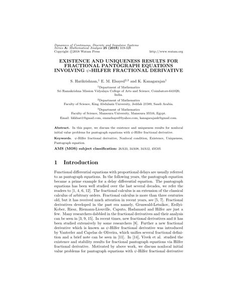 PDF Existence And Uniqueness Results For Fractional Pantograph