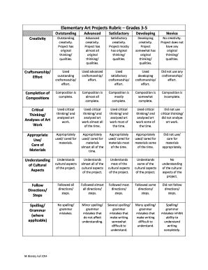 Elementary Art Projects Rubric Grades 3-5 - Fill and Sign Printable Template Online