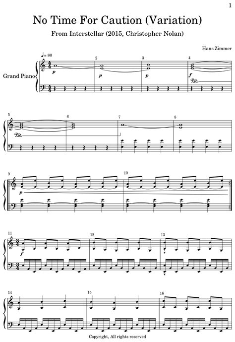 No Time For Caution Variation Sheet Music For Piano