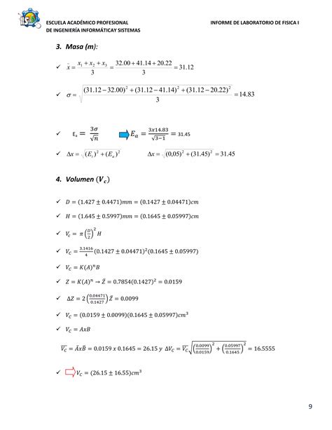 Informe De Laboratorio De Fisica I Mediciones Y Teoria De Errores Pdf