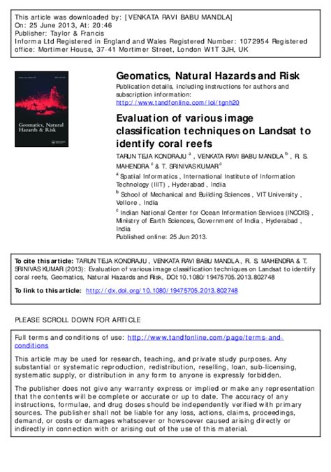 Pdf Evaluation Of Various Image Classification Techniques On Landsat