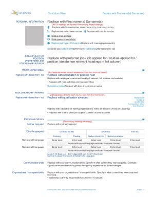 Fillable Online Europass Cv Template Ewsfewf Curriculum Vitae