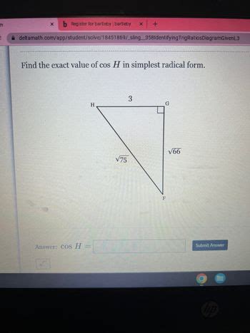 Answered Find The Exact Value Of Cos H In Bartleby