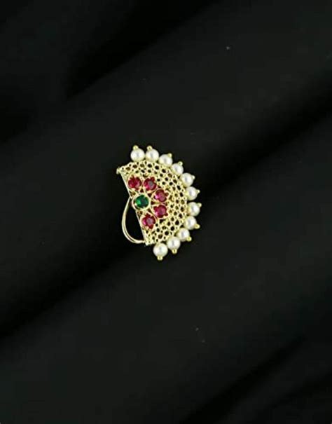 Anuradha Art Jewellery Women Gold Plated Metal Maharashtrian Nath Nose