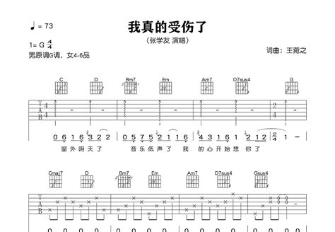 我真的受伤了吉他谱张学友g调弹唱95单曲版 吉他世界