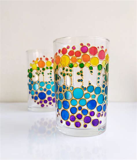 Personalized Rainbow Drinking Glasses Set Of 2 Painted Etsy