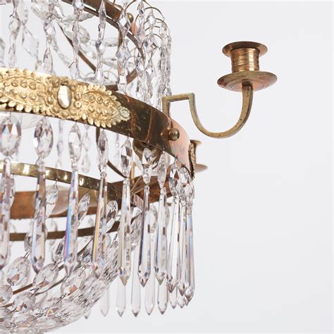 A Late Gustavian Gilt Brass And Cut Glass Seven Light Chandelier Circa