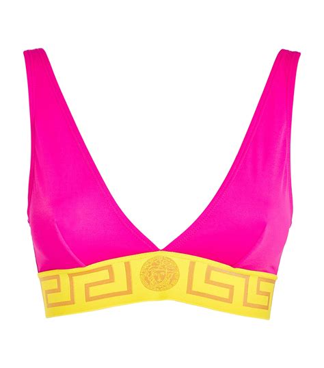 Versace Pink Greca Border Triangle Bikini Top Harrods UK