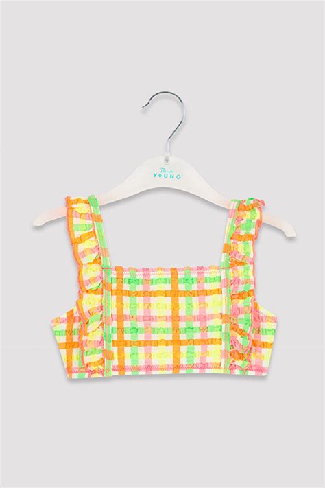 Neon Renkli K Z Ocuk Gingham Kare Desenli Bikini Tak M Plbhmw T Iy Mix Ok Renkli Penti