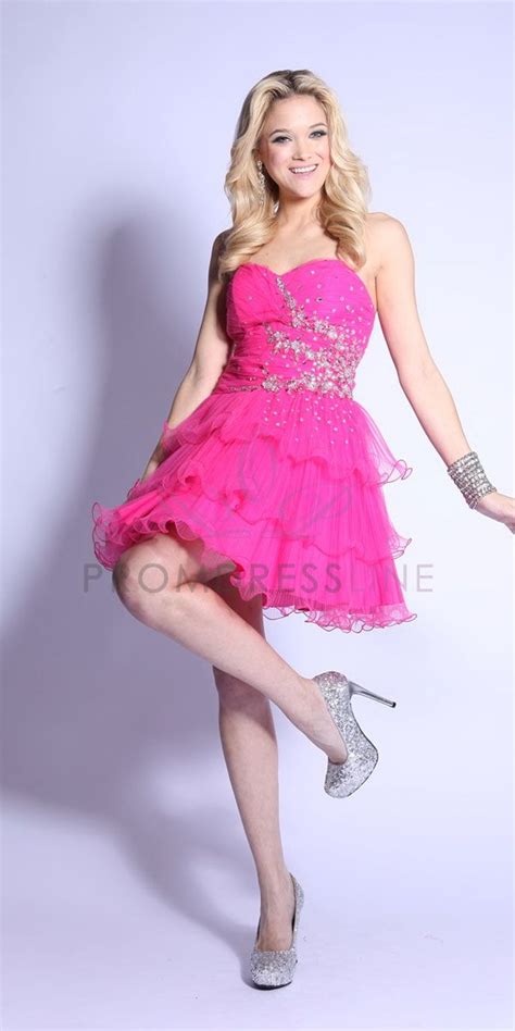 Hot Pink Organza Strapless Sweetheart Rhinestone Beading Corset Back