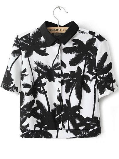 White Short Sleeve Palm Trees Print Crop Blouse Clothes Fashion Outfits