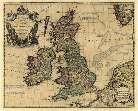 Large Wall Map Of 1700s Great Britain And Ireland 24x30 Ebay