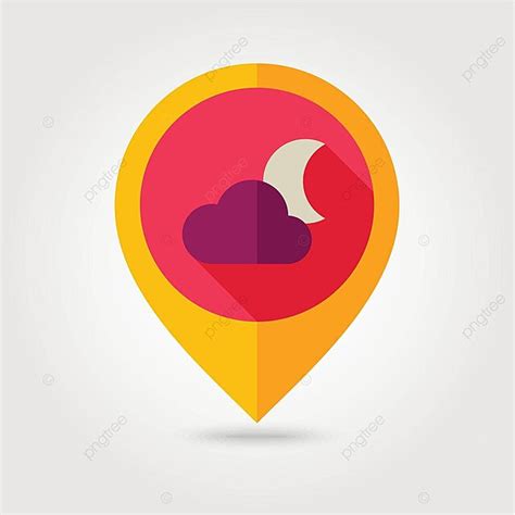 Flat Pin Map Icon Of Cloud And Moon For Meteorology And Weather Vector