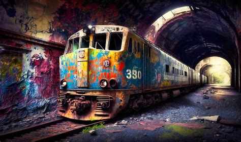 Premium Photo | An old rusty train tunnel covered in graffiti