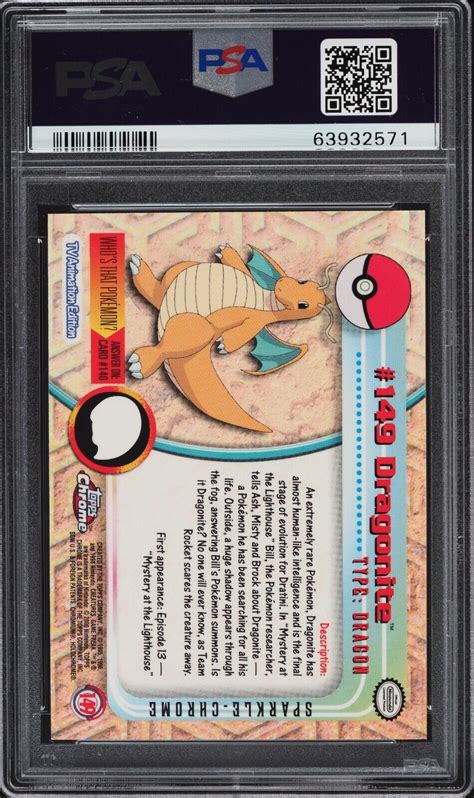 PSA 10 2000 Pokemon Topps Chrome Series 2 SPARKLE Dragonite 149 GEM