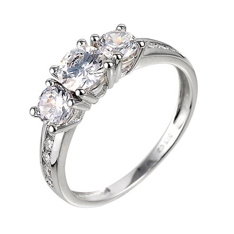 9ct White Gold Three Stone Cubic Zirconia Ring H Samuel