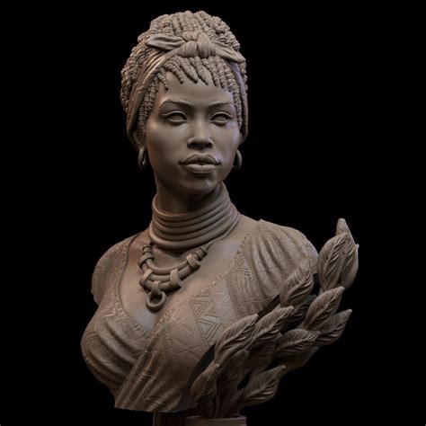 Buste de femme africaine fille afro modèle 3D imprimé en résine 12K