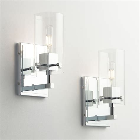 Possini Euro Design Modern Wall Light Sconces Set Of 2 Chrome Hardwired