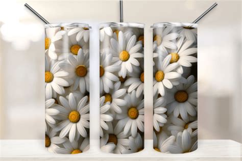 3d White Daisies 20 Oz Skinny Tumbler Graphic By Skye Design · Creative