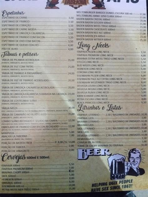 Menu Em Taberna Bebidas E Conveni Ncia Pub Bar Patos