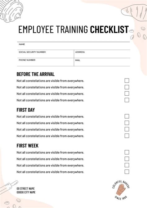 Design This Hand Drawn Linear Baker Training Checklist Layout For Free