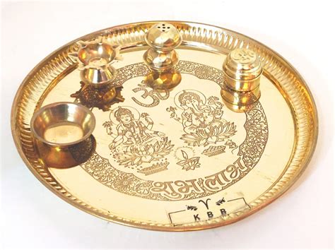 Kbb Brass Pooja Thali Pooja Plate With Attachments Etching Khushal