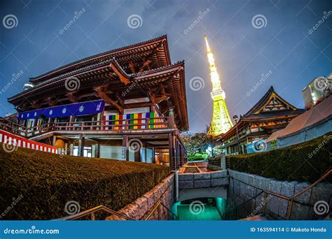 Zojoji Temple And Tokyo Tower Night View Stock Photo Image Of Temples