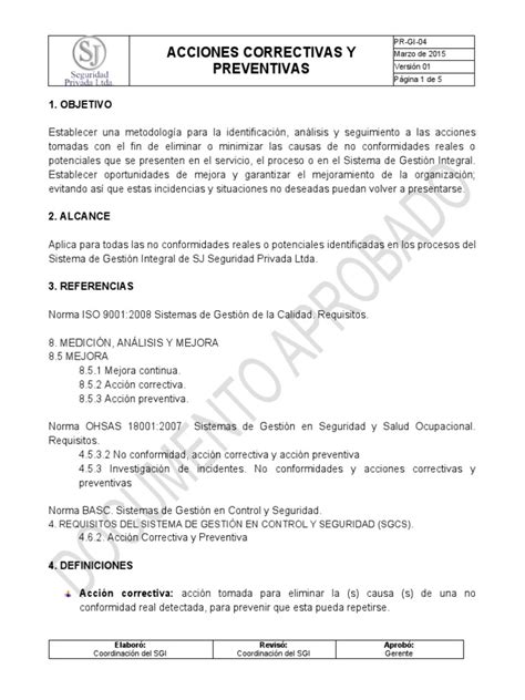 Pr Gi 04 Acciones Correctivas Y Preventivas Pdf