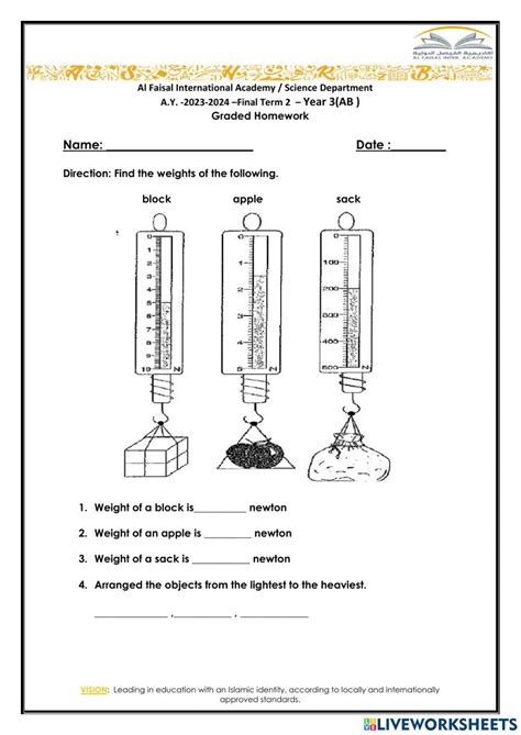 Science 3 Measuring Forces Online Exercise For Live Worksheets