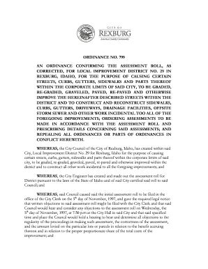 Fillable Online AN ORDINANCE CONFIRMING THE ASSESSMENT ROLL AS Fax