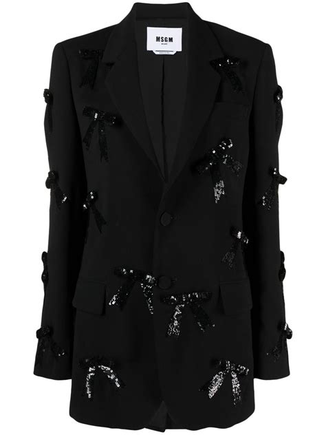 Msgm Sequin Embellished Blazer Black Editorialist