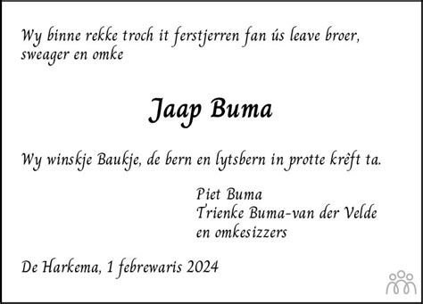 Jakob Jaap Buma Overlijdensbericht En Condoleances