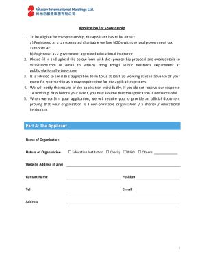 Fillable Online Sponsorship Application Form Vitavitasoy Fax Email