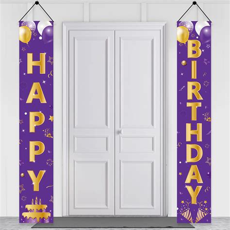 Purple Gold Happy Birthday MMF7 Door Banner Decorations Happy Birthday