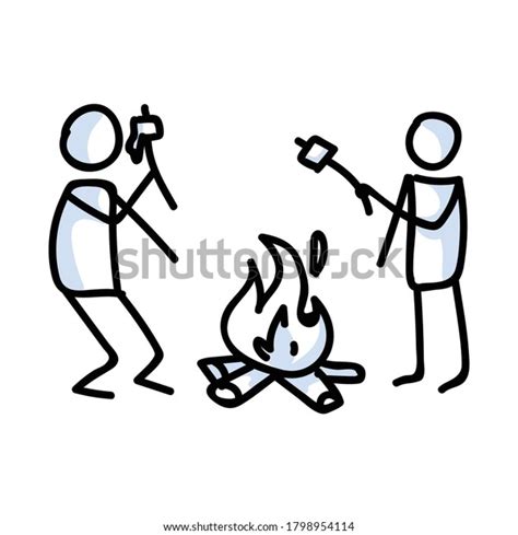 Stick Figure Roasting Marshmallow Over Royalty Free Licensable