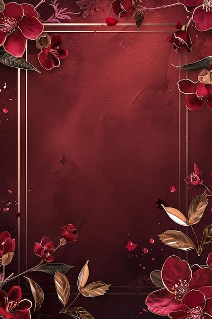 Premium Photo Red And Gold Floral Background With Leaves