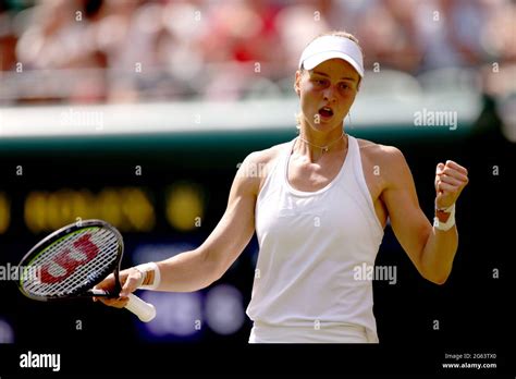 Liudmila Samsonova reacts during her ladies singles third round match ...