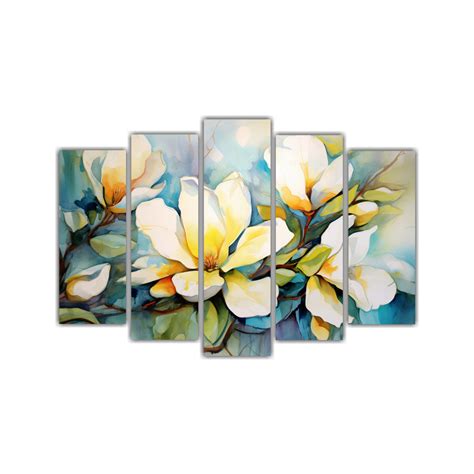 Conjunto Cuadros Abstractos Magnolias Amarillo Turquesa Decocuadros