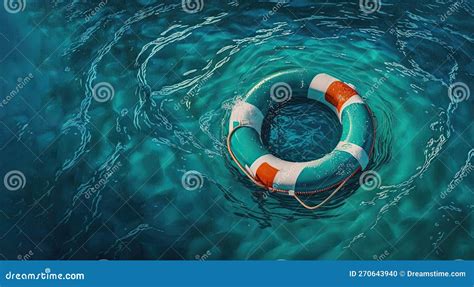 Life Buoy On Blue Choppy Water Rescue On The Sea Generative AI Stock