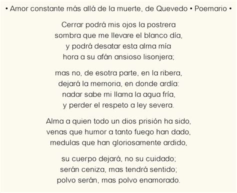 Amor Constante M S All De La Muerte Francisco De Quevedo Poema