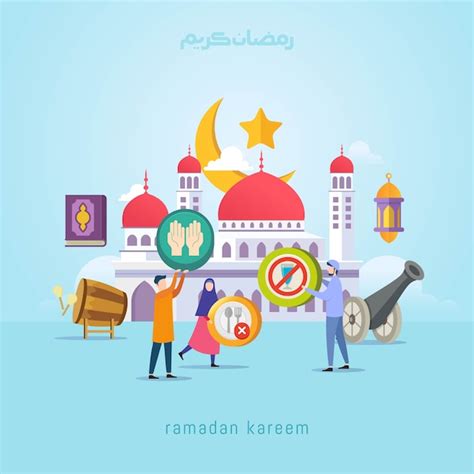 Concept De Design Ramadan Karim Avec De Petites Personnes Vecteur Premium