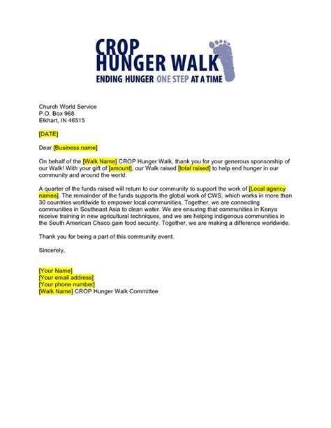 Business Sponsorship Thank You Letter Thumbnail Crop Hunger Walk