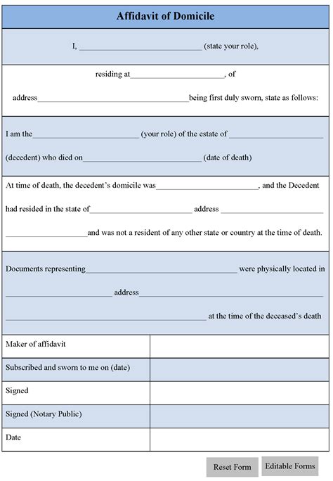 Affidavit Of Domicile Form Editable Pdf Forms