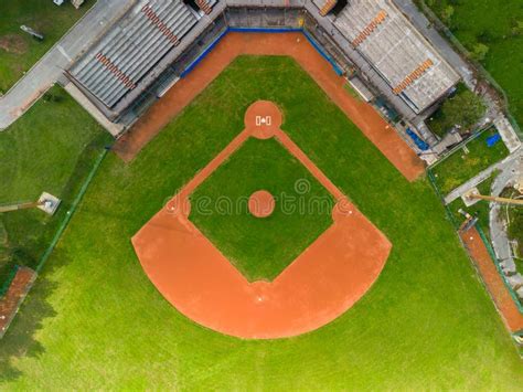 Drone Aerial View Flying Above a Outdoor Baseball Field Diamond Stock ...