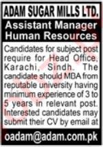 Adam Sugar Mills Limited Assistant Manager Hr Jobs Job