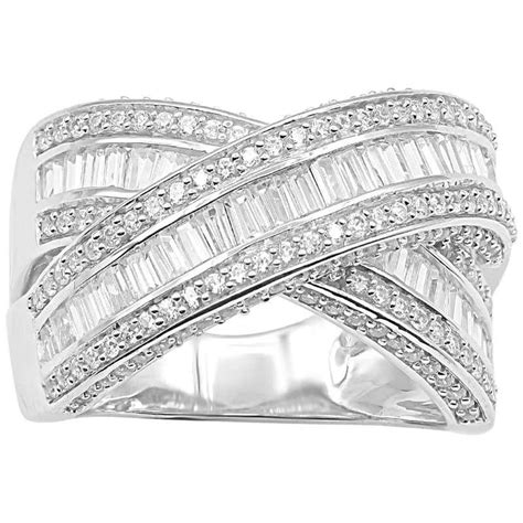 Tjd 2carat Round Baguette Diamond 14 Karat White Gold Criss Cross